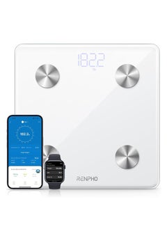 RENPHO Smart Scale, Body Fat Scale, Digital Bathroom Scale for Body Weight, Body Composition Analysis, Highly Accurate BMI Scale with APP, 400lbs, Includes Batteries, White-Elis 1