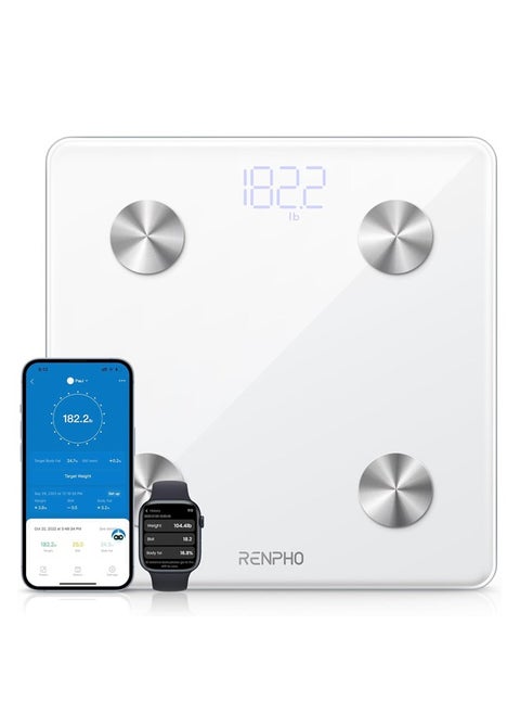 RENPHO Smart Scale, Body Fat Scale, Digital Bathroom Scale for Body Weight, Body Composition Analysis, Highly Accurate BMI Scale with APP, 400lbs, Includes Batteries, White-Elis 1