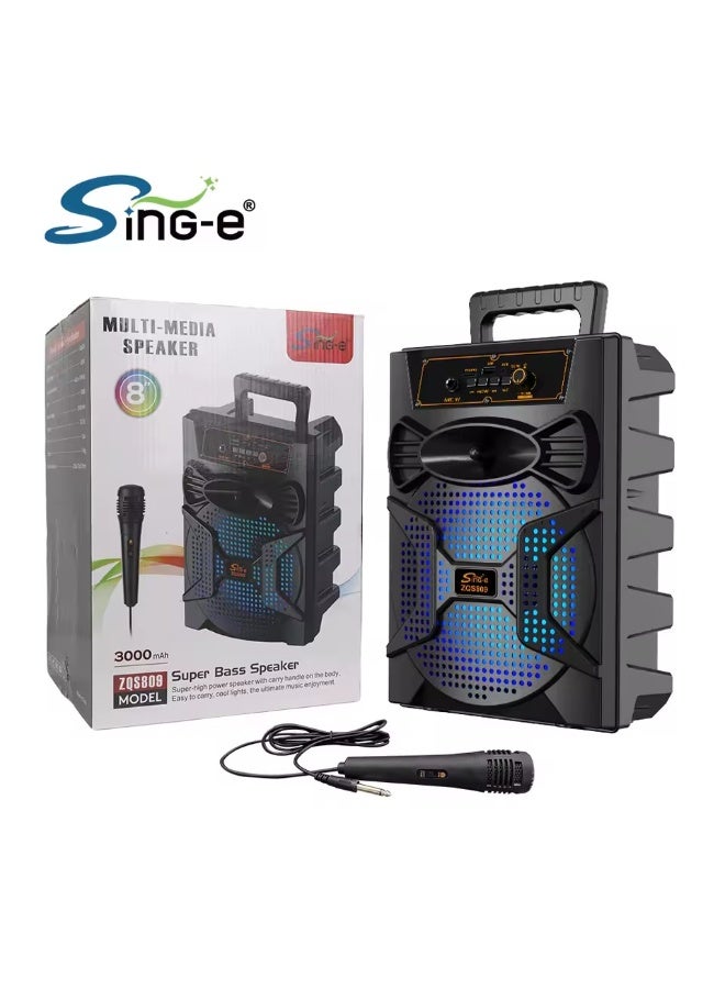 ZQS808 8-inch Wireless Bluetooth Speaker Supports Auxiliary Speaker/TF Card/USB Karaoke Portable Outdoor Speaker - Image 1