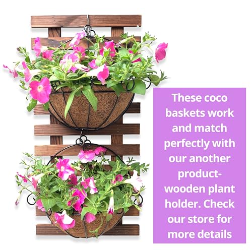Shoplala Wall Hanging Planter for Outdoor (2 Pack, 10 Inch) Black Metal Hanging Flower Basket for Plants, Wall Planters with Coco Liner Indoor Wall Mounted Plant Holder Outside Balcony Fence Rail Deck - Image 5