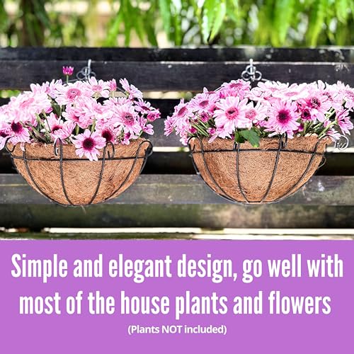 Shoplala Wall Hanging Planter for Outdoor (2 Pack, 10 Inch) Black Metal Hanging Flower Basket for Plants, Wall Planters with Coco Liner Indoor Wall Mounted Plant Holder Outside Balcony Fence Rail Deck - Image 4