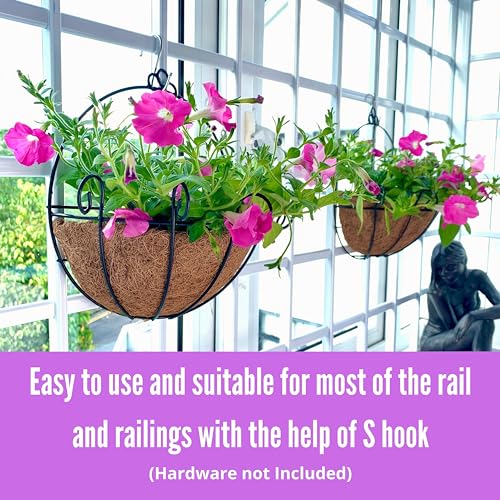 Shoplala Wall Hanging Planter for Outdoor (2 Pack, 10 Inch) Black Metal Hanging Flower Basket for Plants, Wall Planters with Coco Liner Indoor Wall Mounted Plant Holder Outside Balcony Fence Rail Deck - Image 3