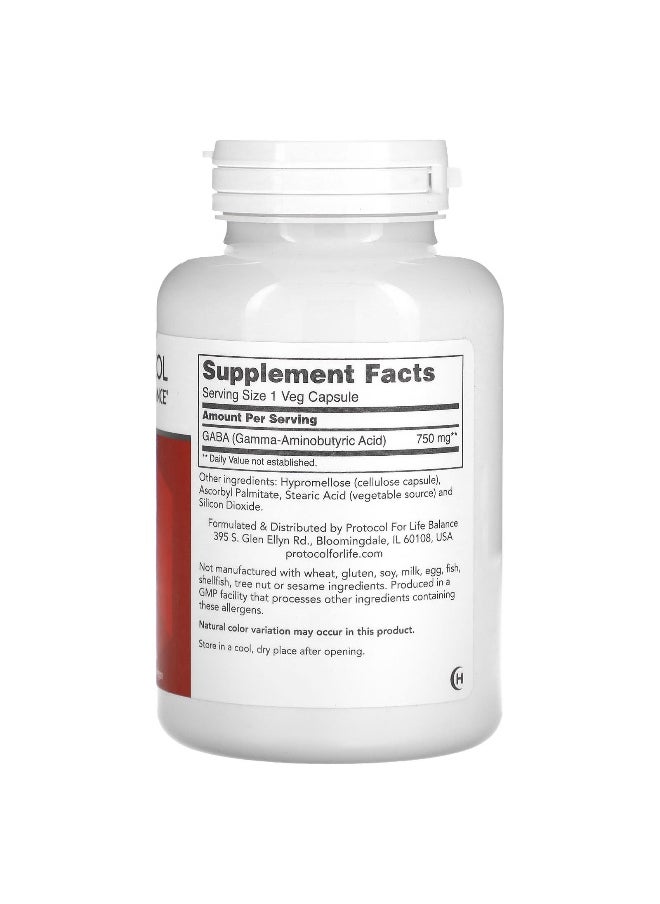Protocol For Life Balance - Protocol for Life Balance, GABA, 750 mg, 120 Veg Capsules - Image 1