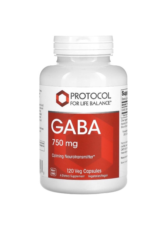 Protocol For Life Balance - Protocol for Life Balance, GABA, 750 mg, 120 Veg Capsules - Image 1