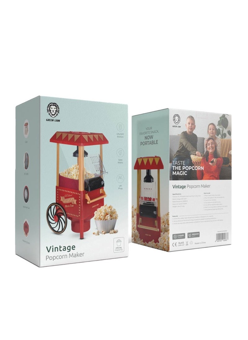 GREEN LION - Vintage Pop Corn Maker 1200W 270ML - Red - Image 1