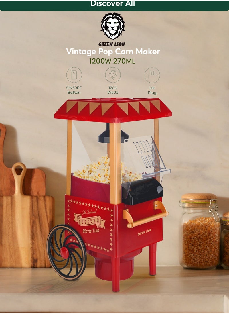 GREEN LION - Vintage Pop Corn Maker 1200W 270ML - Red - Image 1