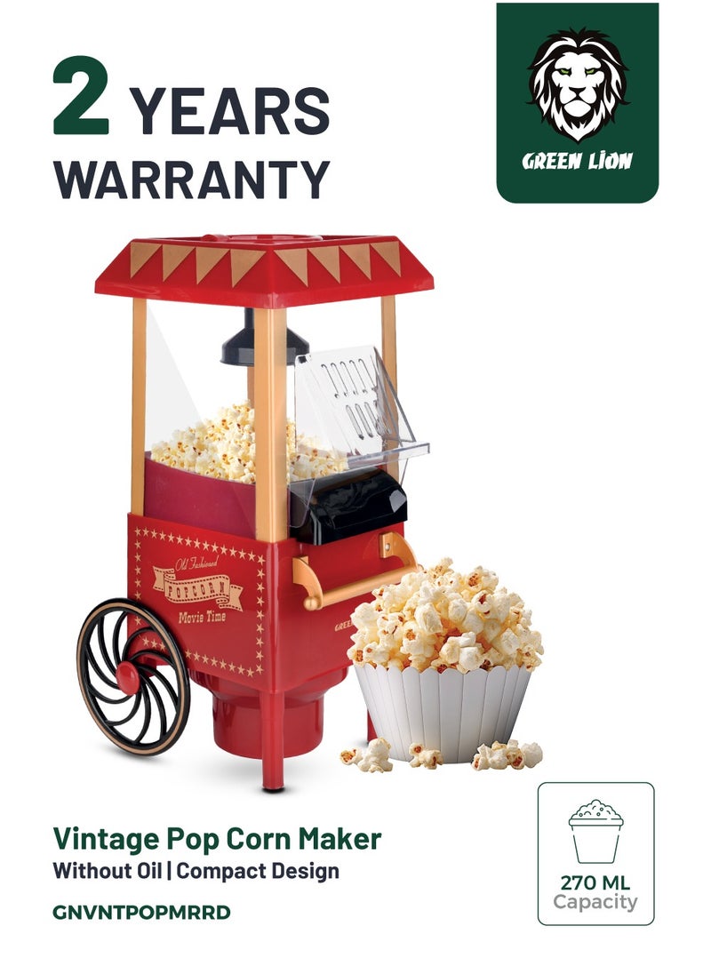 GREEN LION - Vintage Pop Corn Maker 1200W 270ML - Red - Image 1