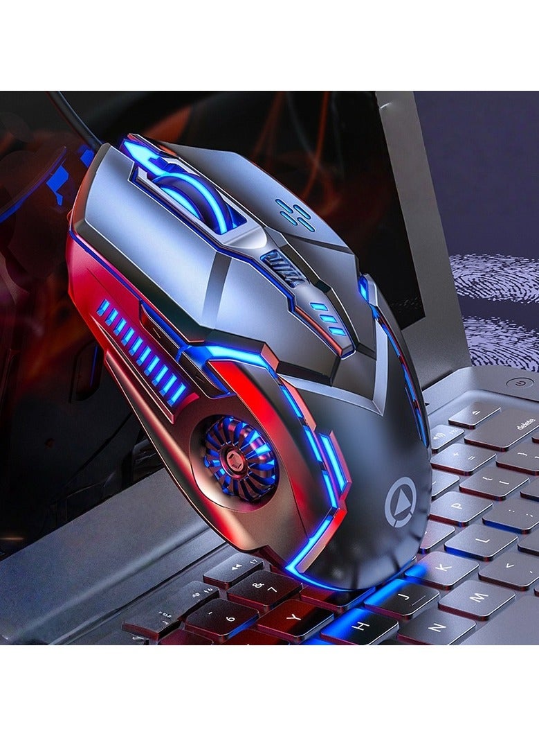 ماوس ألعاب سلكي رمادي RGB مزود بستة أزرار ثلاثية الأبعاد وإضاءة خلفية ميكانيكية للصوت - Image 1