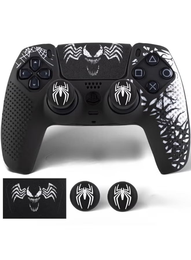 ChicVibe Anti-Slip Silicone Cover Skin for PS5 Controller, Soft Rubber Case for PS5 Wireless Controller With 2 Sets Thumb Grips+Sticker * 1-Black-Head - Image 1