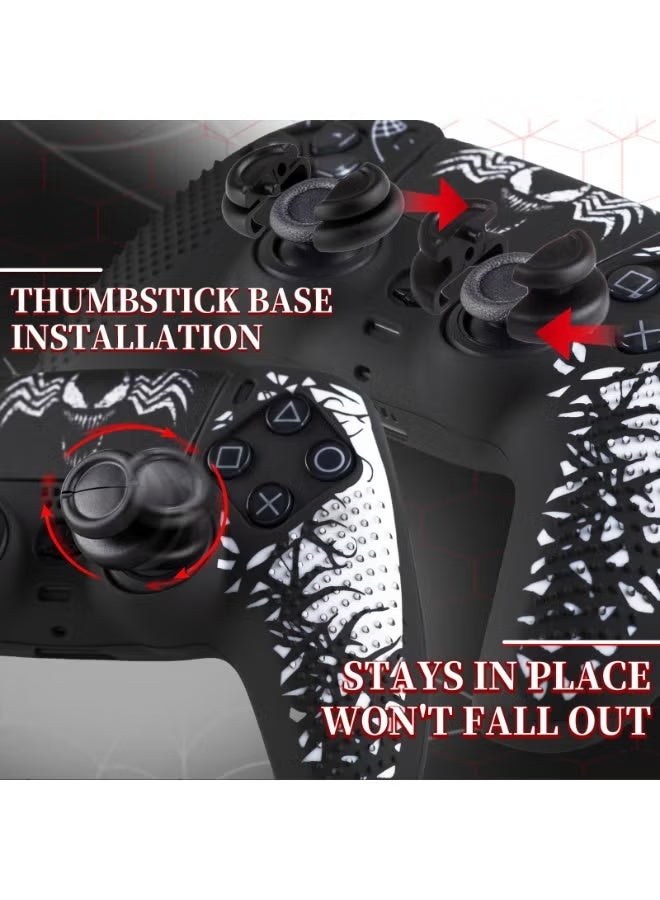 ChicVibe Anti-Slip Silicone Cover Skin for PS5 Controller, Soft Rubber Case for PS5 Wireless Controller With 2 Sets Thumb Grips+Sticker * 1-Black-Head - Image 3