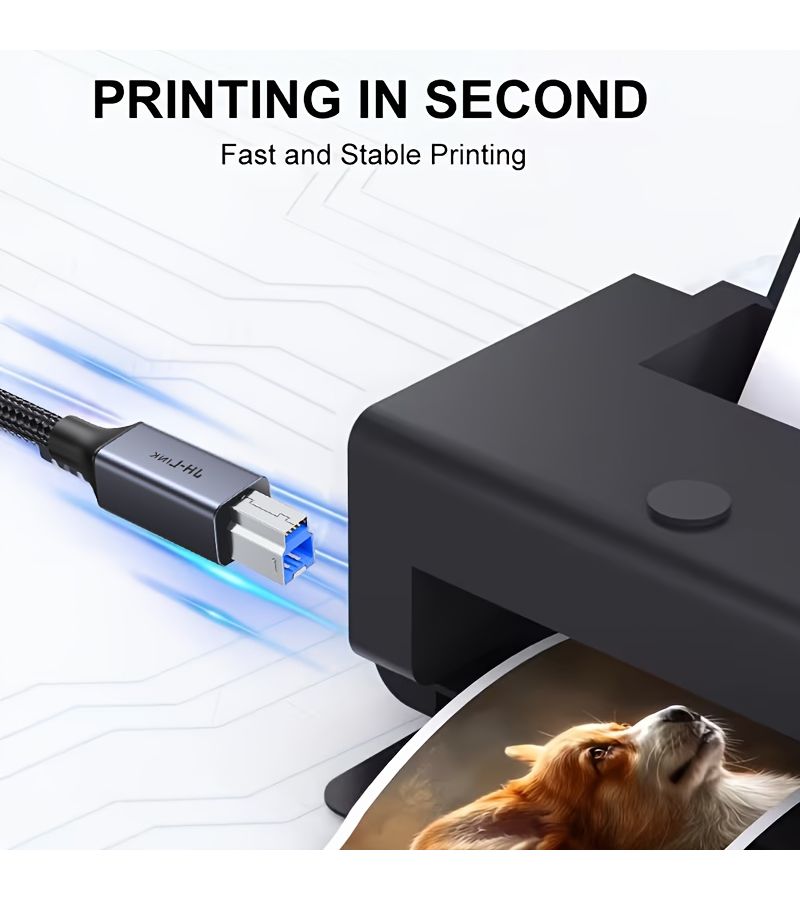 كابل طابعة USB 3.0 أسود مضفر من النايلون بطول 3 متر، مذهب بسرعة عالية 5 جيجابت في الثانية - Image 1