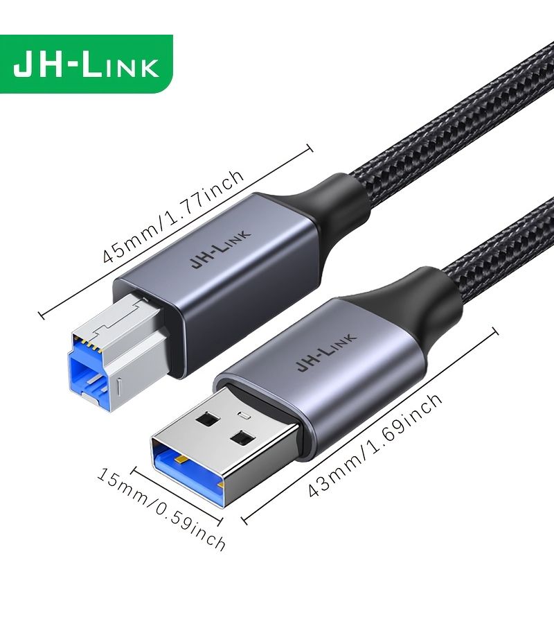 كابل طابعة USB 3.0 أسود مضفر من النايلون بطول 3 متر، مذهب بسرعة عالية 5 جيجابت في الثانية - Image 4