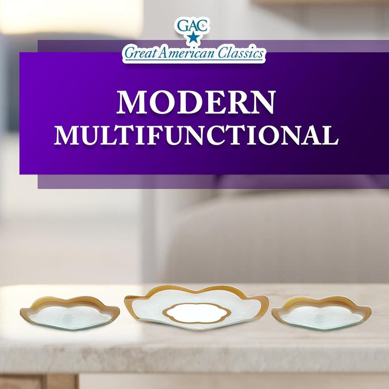 GAC Great American Classics GAC Scalloped Tempered Glass Dessert Plates and Platters  Elegant Dinnerware  Decorative Plates with Gold Trim Ideal for Serving Food Special Occasions and Presents  Set of 3 - Image 2