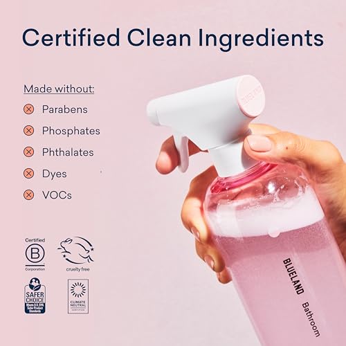 BLUELAND Bathroom Cleaner, Starter Set, Eucalyptus Mint Scent, Spray Bottle with 4 Refill Tablets, Eco-Friendly Cleaning Supplies, 4 x 24 Fl oz - Image 4