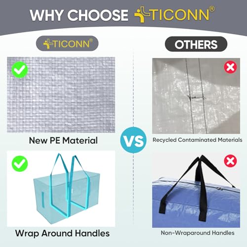 TICONN 8 Pack Extra Large Moving Bags Heavy Duty with Zippers & Carrying Handles, Durable Storage Bags Moving Boxes for Closet Organizers and Storage (8 Pack, Light Grey) - Image 4
