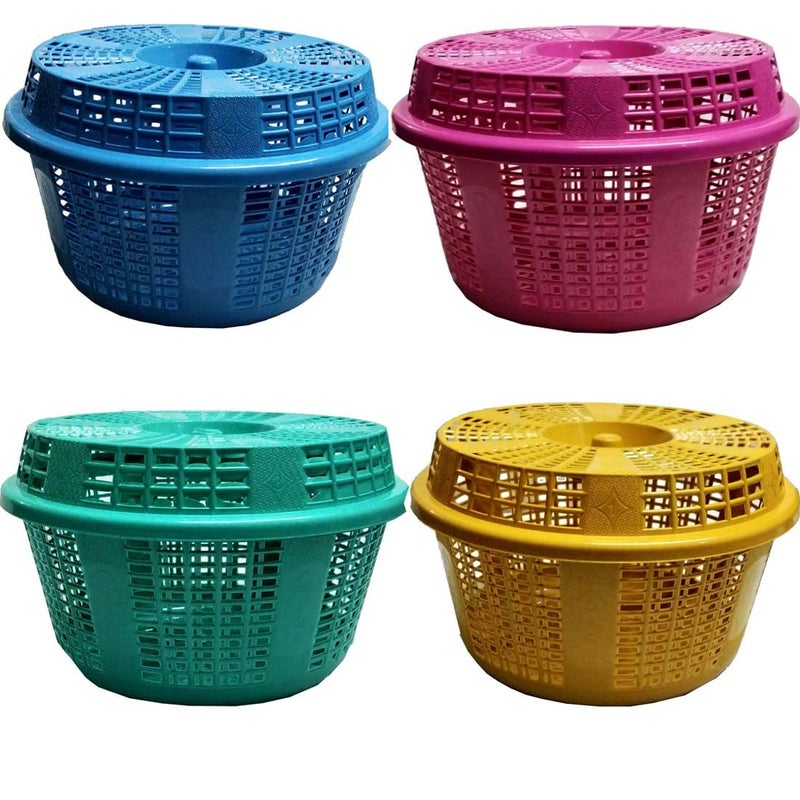 Skylii Round Plastic Basket With Lid Storage basket For vegetables fruit laundry fish eggs and multi purpose set of 4 Multicolour - Image 1