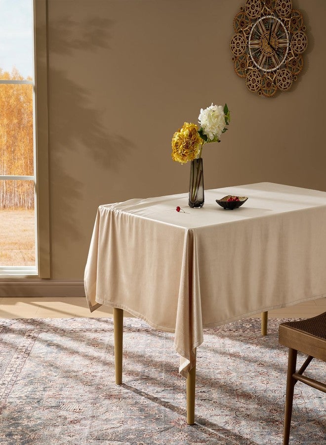 OMMATO Velvet Tablecloths Rectangular 55x84 Inch French Luxury Table Cloth Vintage Retro Farmhouse Rustic Country Tablecloth Washable Table Cover for Party Wedding Kitchen Dinning Tabletop Decor,Champagne - Image 4