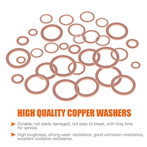 Rustark 320 Pcs Copper Flat Washers Assortment Kit Metric Sealing Washers M5 M6 M8 M10 M12 M14 M16 M20（12 Sizes） - Image 3