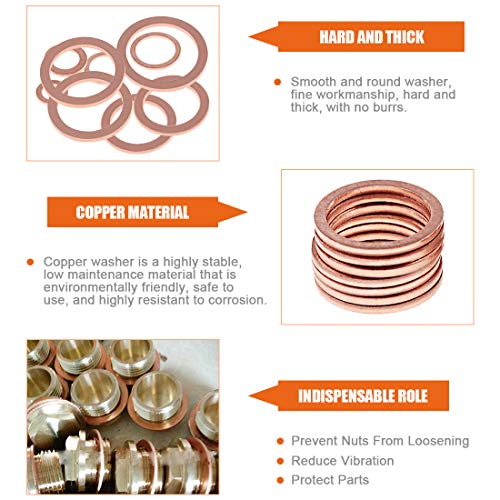 Rustark 320 Pcs Copper Flat Washers Assortment Kit Metric Sealing Washers M5 M6 M8 M10 M12 M14 M16 M20（12 Sizes） - Image 4