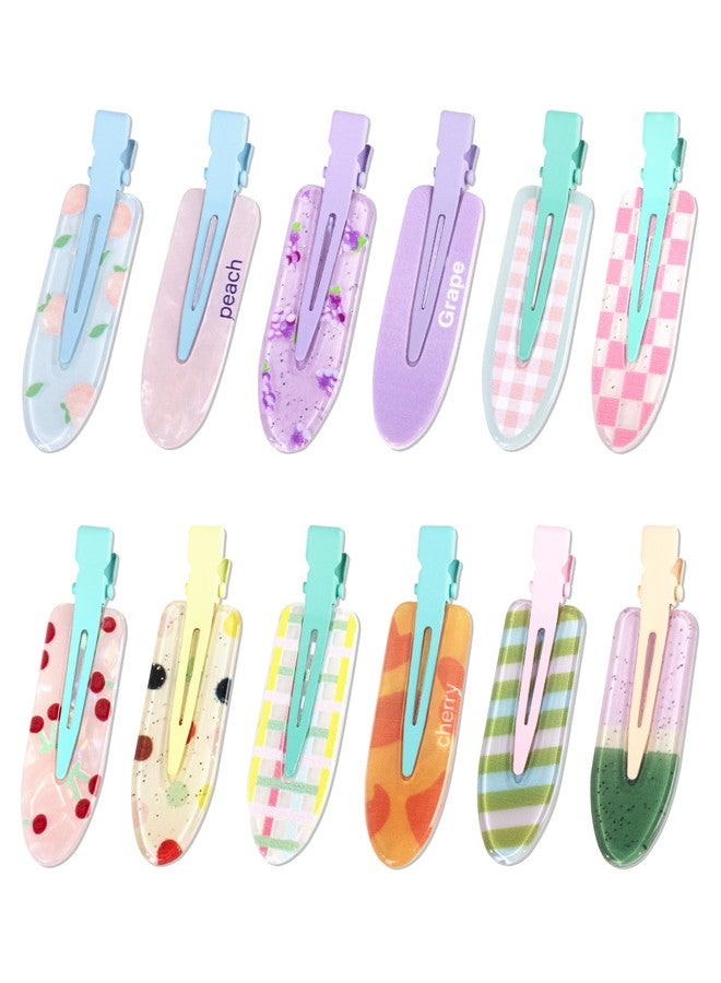 Magicsky 12PCS No Bend Hair Clips, Hawaiian Acrylic Flat Styling No Crease Pins, Bang Seamless Duckbill, Barrettes for Makeup, Cute Beach Hairstyle Tool for Women Girls, Colorful Fruit - Image 1