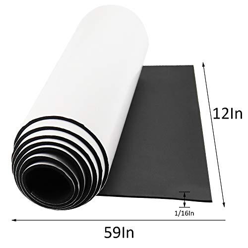 DGSL Neoprene Adhesive Foam Sheets, 12'' W x 59'' L x 1/16'' Thick Sponge Self Adhesive Rubber Padding Sheet Closed Cell Foam Sheet Roll for DIY, Multi-Function Soundproof Rubber Mat, Black - Image 2