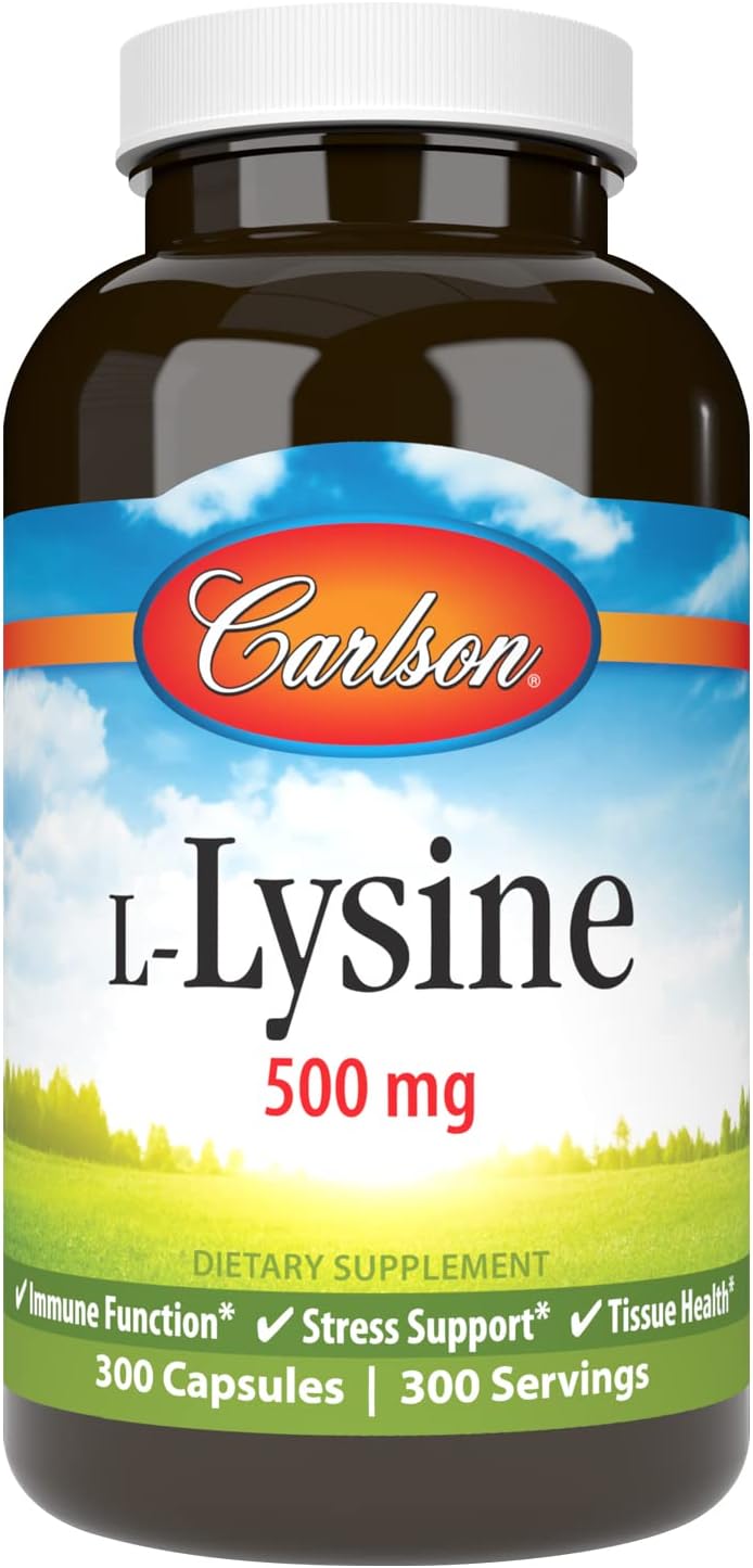 Carlson  LLysine 500 mg Supports Healthy Tissue  Muscle Development 300 capsules - Image 1