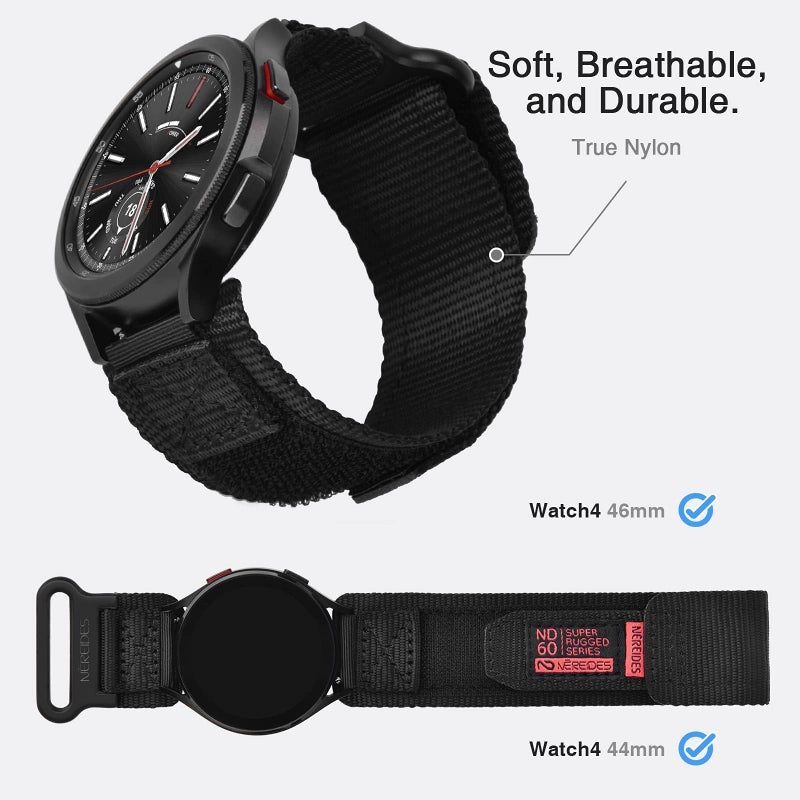 Nereides Band Compatible with Samsung Galaxy Watch 7 6 5 4 40mm 44mm/ Watch 6 4 Classic/Watch 5 Pro/Watch 3 Classic 41mm/Active 2, 20mm Nylon Replacement Sports Strap for Men Women(Black,L) - Image 4