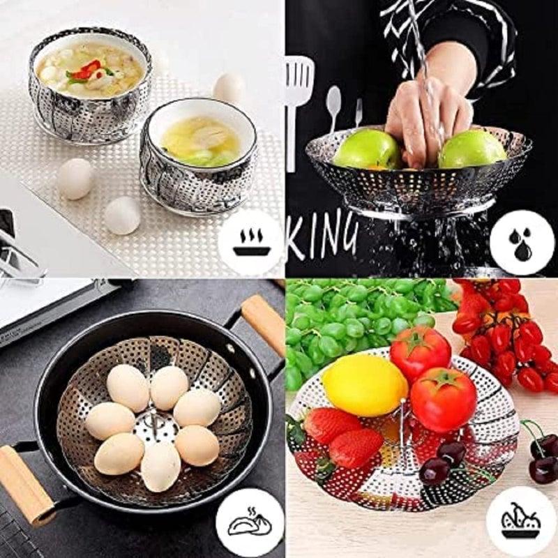 Bornix Bornix Steamer Basket Stainless Steel Steamer Basket for Vegetable/Insert for Pots, Pans steam boiling Fruit Bowl Fit for Instant Pot and Adjustable - Image 3