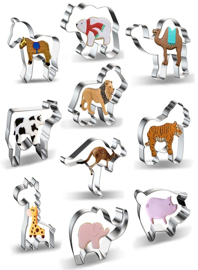 azflyife Animal Cookie Cutters Shapes for Kids Baking Large - Safari Zoo Animals 10 Piece Cookie Cutter Set with Horse, Polar Bear, Camel, Cow, Lion, Giraffe, Tiger, Kangaroo, Elephant, Pig Cookie Cutter Mold - Image 1