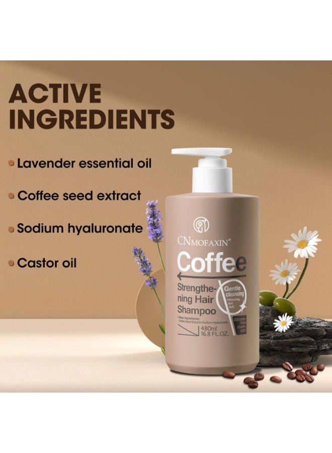 CNMOFAXIN Coffee Strengthening Hair Shampoo (480ml) – Hair Thickening & Growth Formula for Men & Women – Anti Hair Loss, Sulfate-Free, Deep Scalp Cleanse Hair Growth Shampoo, Daily Use  - Image 3