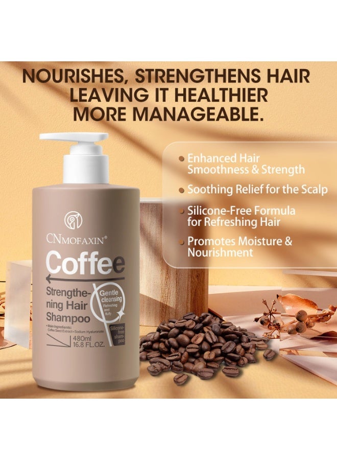 CNMOFAXIN Coffee Strengthening Hair Shampoo (480ml) – Hair Thickening & Growth Formula for Men & Women – Anti Hair Loss, Sulfate-Free, Deep Scalp Cleanse Hair Growth Shampoo, Daily Use  - Image 2