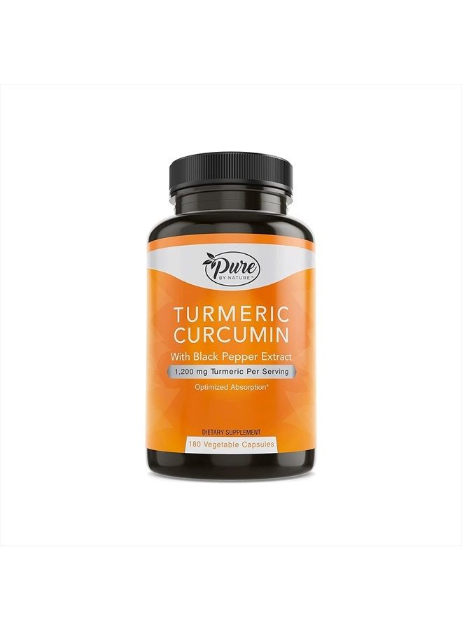 Pure By Nature كبسولات الكركم الكركمين مع مستخلص الفلفل الأسود 10 ملغ، 1200 ملغ لكل حصة، عضوي، دعم مضاد للأكسدة عالي الامتصاص (180 حبة) - Image 1