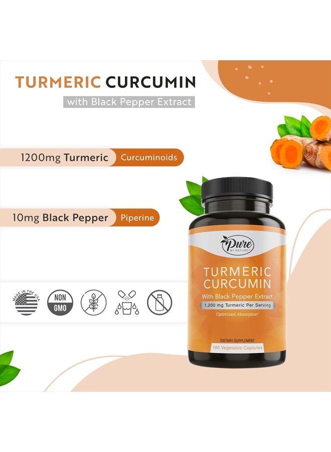 Pure By Nature كبسولات الكركم الكركمين مع مستخلص الفلفل الأسود 10 ملغ، 1200 ملغ لكل حصة، عضوي، دعم مضاد للأكسدة عالي الامتصاص (180 حبة) - Image 5