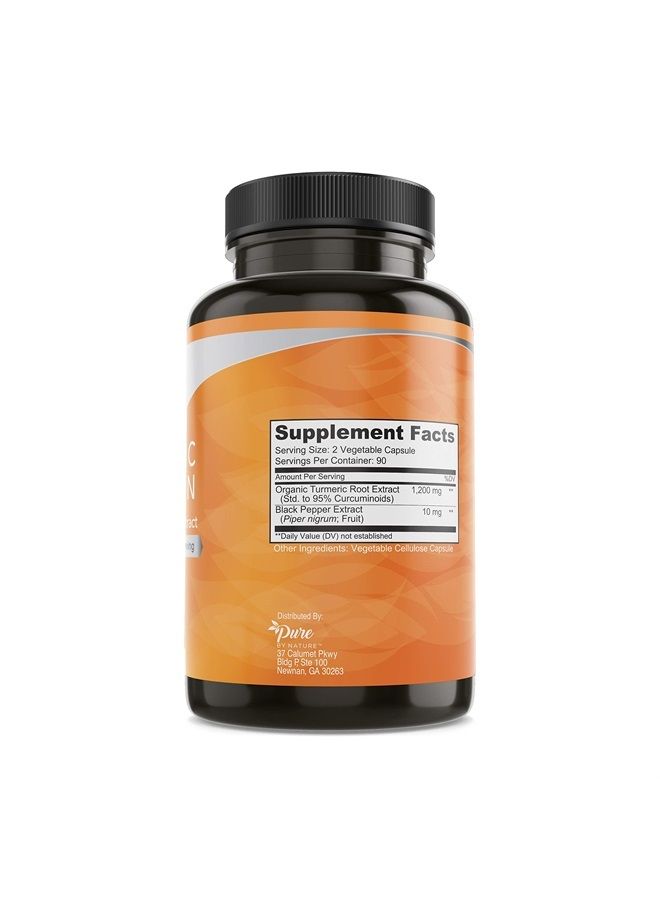 Pure By Nature كبسولات الكركم الكركمين مع مستخلص الفلفل الأسود 10 ملغ، 1200 ملغ لكل حصة، عضوي، دعم مضاد للأكسدة عالي الامتصاص (180 حبة) - Image 2
