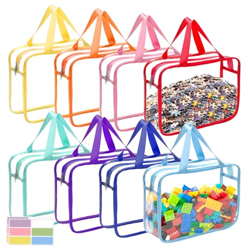 Mhtdet 8 Packs 8 Colors Large Toy Storage Bags with Zipper and Labels Clear PVC Waterproof Toy Organizers Bags for Board Games Puzzles Pieces Building Blocks Handmade Accessories Kid Books - Image 1