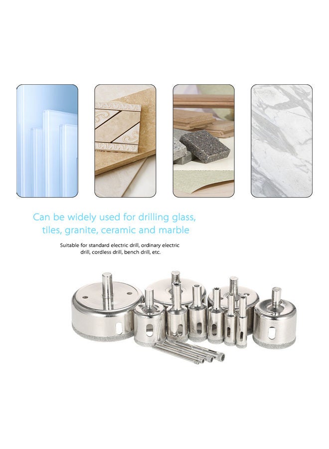 14-Piece Hole Saw Marble Drill Bit Tile Ceramic Glass Porcelain Drilling Set Silver 12 x 7cm - Image 5