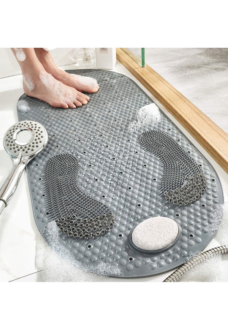 XiuWoo - 80X40CM Foot Scrubber Shower Mat with Pumice Feet Scrub Stone, Oval Bathtub Mat with Anti-ship Suction Cups and Drain Holes Bath Mat with A Pumice Stone for Feet Massage - Image 1