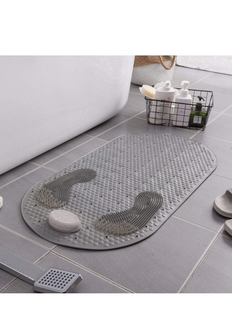 XiuWoo - 80X40CM Foot Scrubber Shower Mat with Pumice Feet Scrub Stone, Oval Bathtub Mat with Anti-ship Suction Cups and Drain Holes Bath Mat with A Pumice Stone for Feet Massage - Image 1
