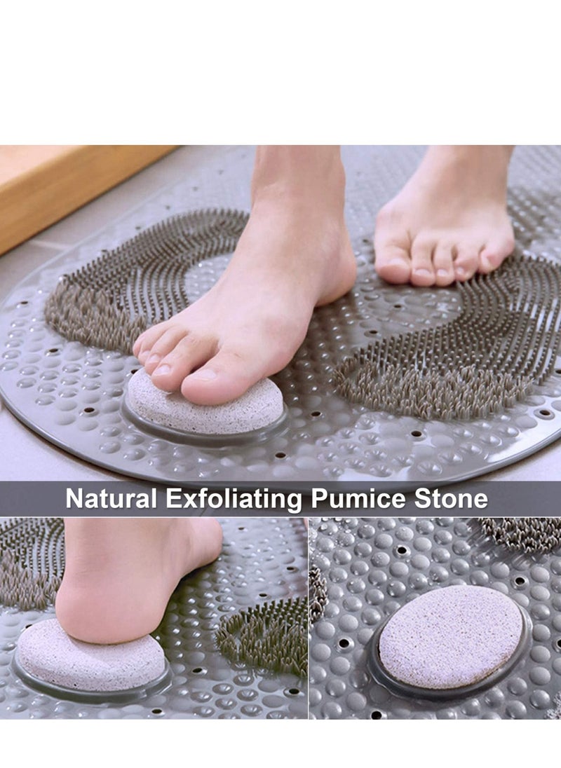 XiuWoo - 80X40CM Foot Scrubber Shower Mat with Pumice Feet Scrub Stone, Oval Bathtub Mat with Anti-ship Suction Cups and Drain Holes Bath Mat with A Pumice Stone for Feet Massage - Image 1