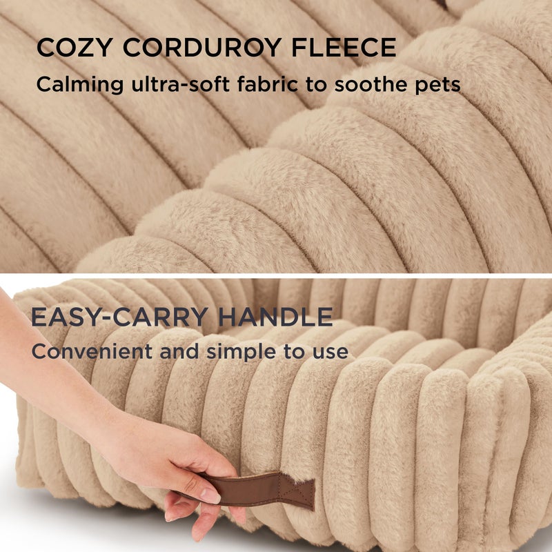 Bedsure ComfyFleeceâ„¢ Cute Dog Bed for Small Medium Dogs - Washable Furry Puppy Beds, Rectangle Orthopedic Corduroy Fleece Pet Beds with Removable Zipper Cover, 25x21x7inches,Sandy Beige - Image 4