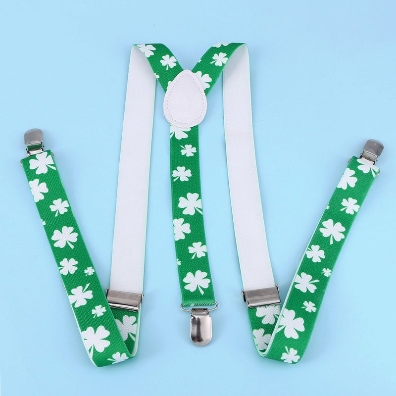 Men's Clip- Suspenders Adjustable Elastic Y-shaped with Four-leaves Print(Black) - Image 2