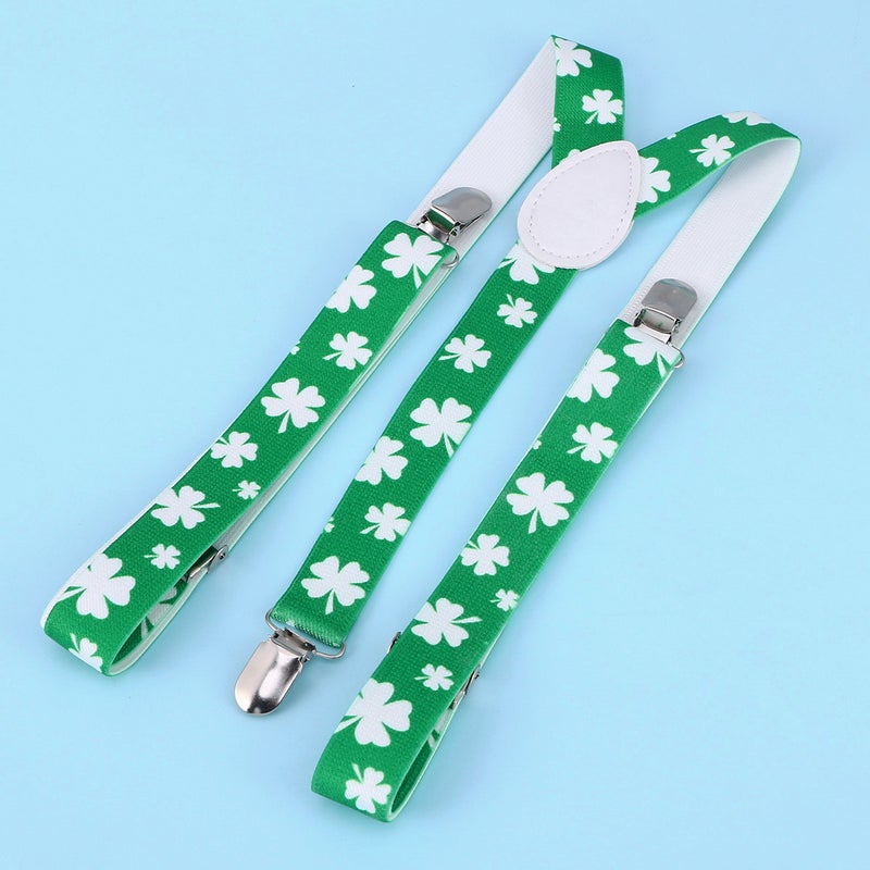 Men's Clip- Suspenders Adjustable Elastic Y-shaped with Four-leaves Print(Black) - Image 4