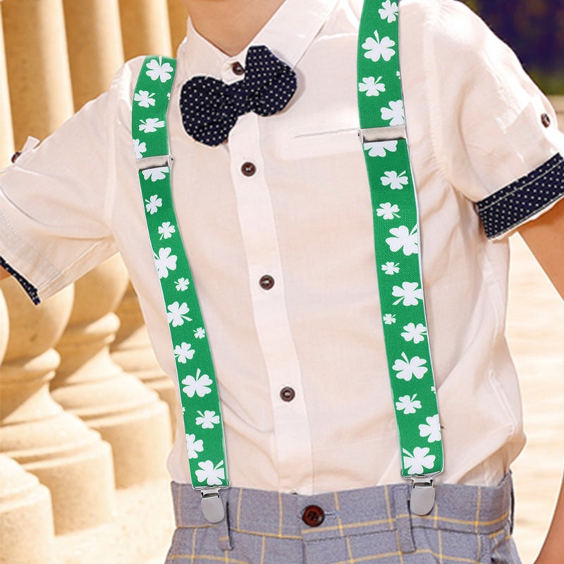 Men's Clip- Suspenders Adjustable Elastic Y-shaped with Four-leaves Print(Black) - Image 3
