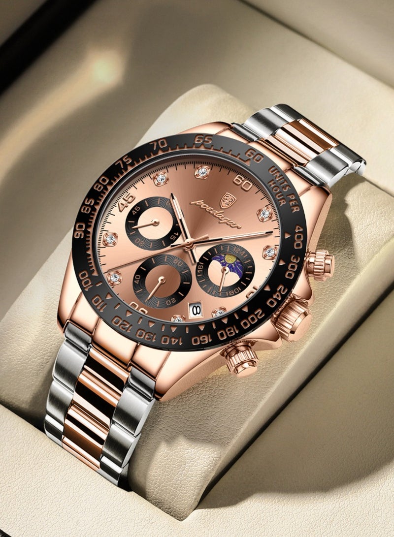 POEDAGAR Men’s Analog Quartz Luminous Chronograph Stainless Steel Watch 42mm - Image 2