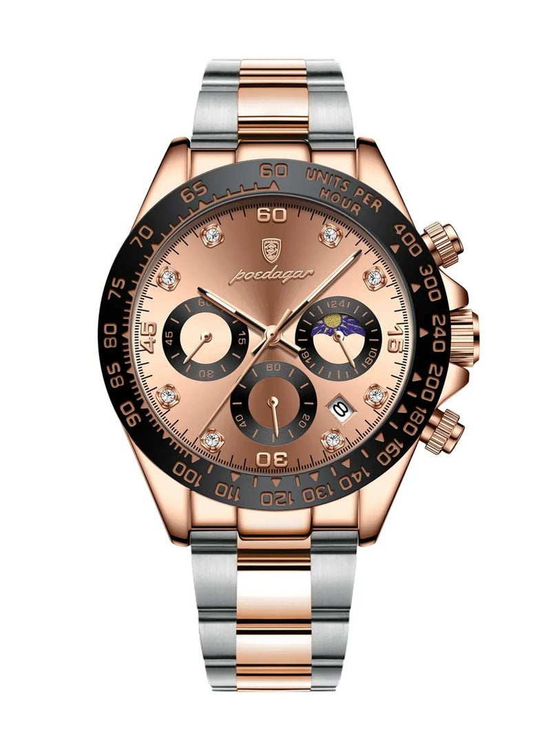 POEDAGAR Men’s Analog Quartz Luminous Chronograph Stainless Steel Watch 42mm - Image 1