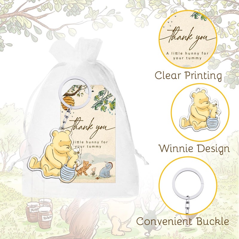 Xendelow 60 Pcs Winnie Baby Shower Set, 20 The Pooh Acrylic Keychains with 20 Thank You Tags 20 Organza Bags, Winnie Party Decorations, The Pooh Acrylic KeyChains for Baby Shower Gender Reveal Party Favors - Image 3