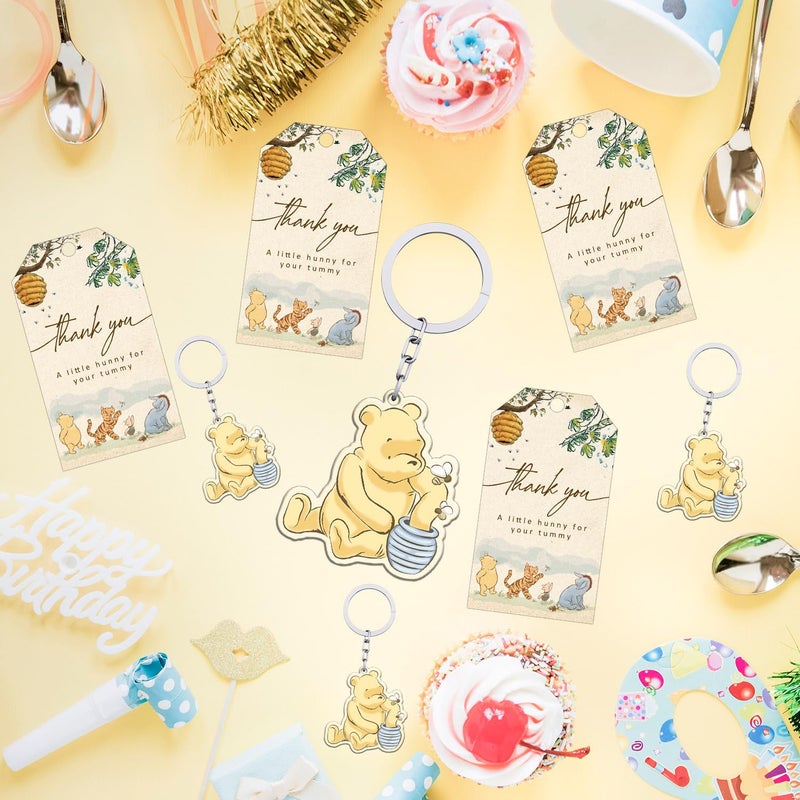 Xendelow 60 Pcs Winnie Baby Shower Set, 20 The Pooh Acrylic Keychains with 20 Thank You Tags 20 Organza Bags, Winnie Party Decorations, The Pooh Acrylic KeyChains for Baby Shower Gender Reveal Party Favors - Image 5