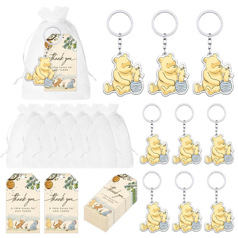 Xendelow 60 Pcs Winnie Baby Shower Set, 20 The Pooh Acrylic Keychains with 20 Thank You Tags 20 Organza Bags, Winnie Party Decorations, The Pooh Acrylic KeyChains for Baby Shower Gender Reveal Party Favors - Image 1