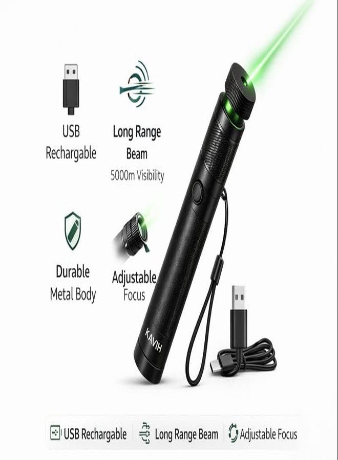مؤشر ليزر أخضر عالي الطاقة من KAVIH قابل لإعادة الشحن عبر منفذ USB، مثالي للعروض التقديمية والتعليم والاستخدام الخارجي | قلم ليزر بعيد المدى لعلم الفلك واجتماعات العمل ولعب القطط - Image 2