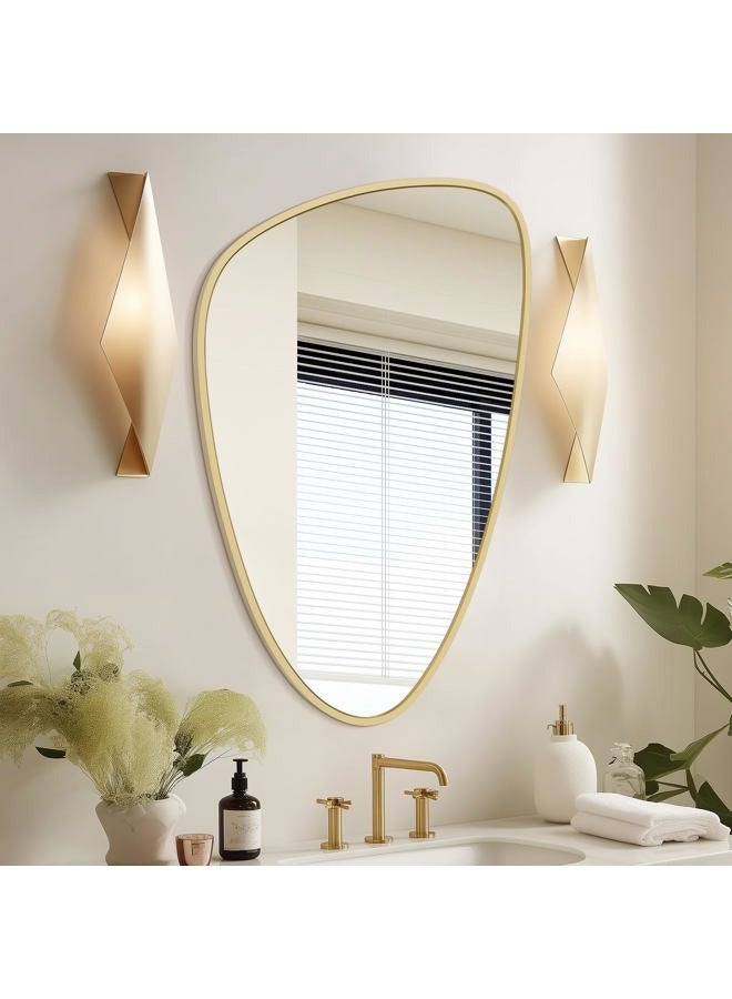 WallBeyond Asymmetrical Mirror, Irregular Wall Mirror, Wall Mirrors Decorative for Bedroom Living Room entryway Hall, Wall Mirror for mid Century Modern Decor 31" H x 20" W, Gold - Image 1
